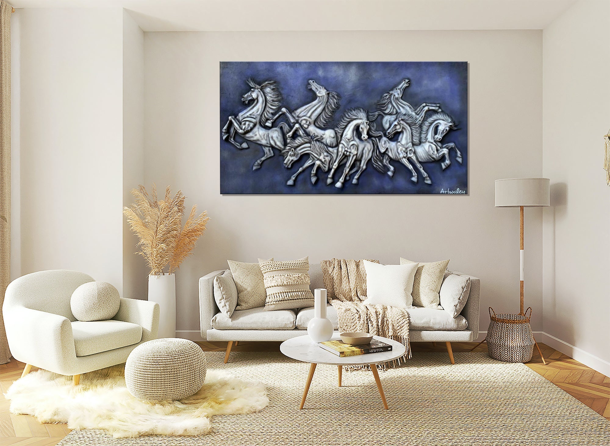 7 Horses Blue - Mural